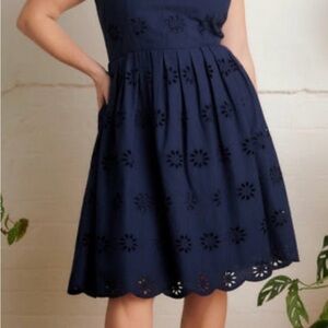 Emily & Fin Claudia Floral Broderie Navy Dress Size L NWT